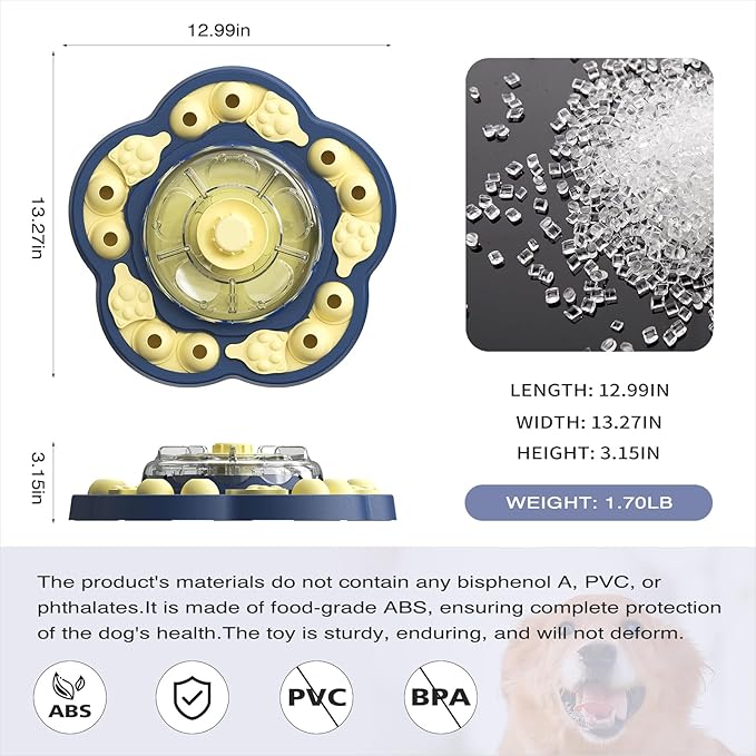 KADTC Dog Spinning Puzzle Toy Level 3 in 1 Treat Dispenser Kibble Dispensing Toys for Small/Medium/Large Dogs Slow Food Puzzles Feeder Puppy Brain Mental Stimulation Interactive Enrichment Mind Game