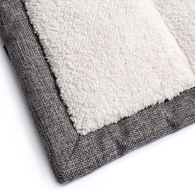 Travel Dog Bed, Rollup Crate Mat, Kennel Pad, Pet Camping Gear with Carry Handles for Medium Dog or Cat, Super Soft, Machine Washable, 36 * 23” Grey