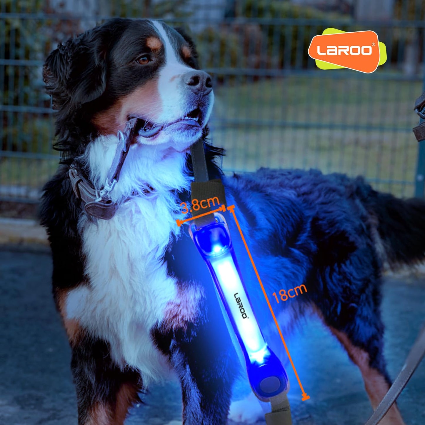 LaRoo Light Up Dog Collar with Nylon Stickers, Universal Glowing Collar Accessories for Leash Harness, Silicone Waterproof Dog LED Flashing Collar Night Outdoor Safety