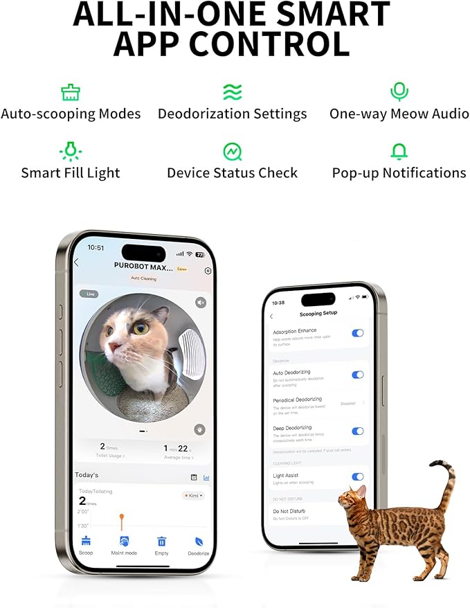 PETKIT 2025 Purobot Max Pro AI-Camera Self Cleaning Cat Litter Box, 210° Wide Angle Lens Night Vision Cat Facial Recognition Automatic Litter Box with 5G WiFi App Control Odor-Free