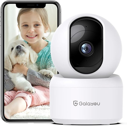 GALAYOU Indoor Security Camera 2K, Pet Camera, 360 Degree WiFi Home Security Camera for Baby/Elder/Nanny with Night Vision, Siren, 24/7 SD Card Storage, Works with Alexa and Google Assistant G2