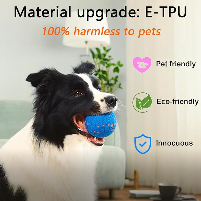 Smart Interactive Dog Ball - 3 Mode Auto-Bouncing Ball for Medium/Large Dogs, Chew Proof E-TPU, USB-C Fast Charge, IP54 Waterproof, Home-Alone Anxiety Relief Toy for Busy Pet Parents