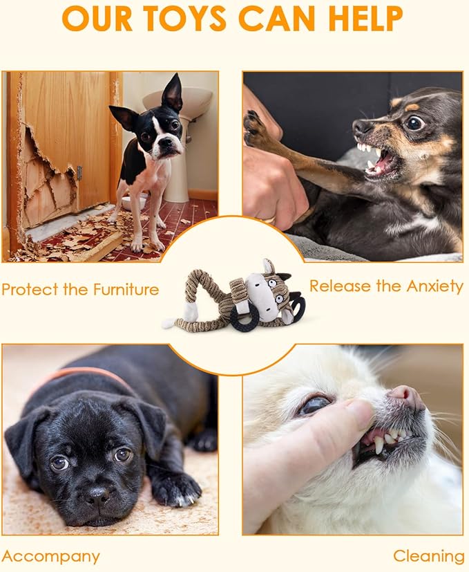 HGB Squeaky Puppy Toys, Plush Puppy Chew Toys for Teething, Dog Toys for Small Dogs, Small Dog Toys for Small Breed, Cute Interactive Cow Dog Toys for Pet Training and Entertaining