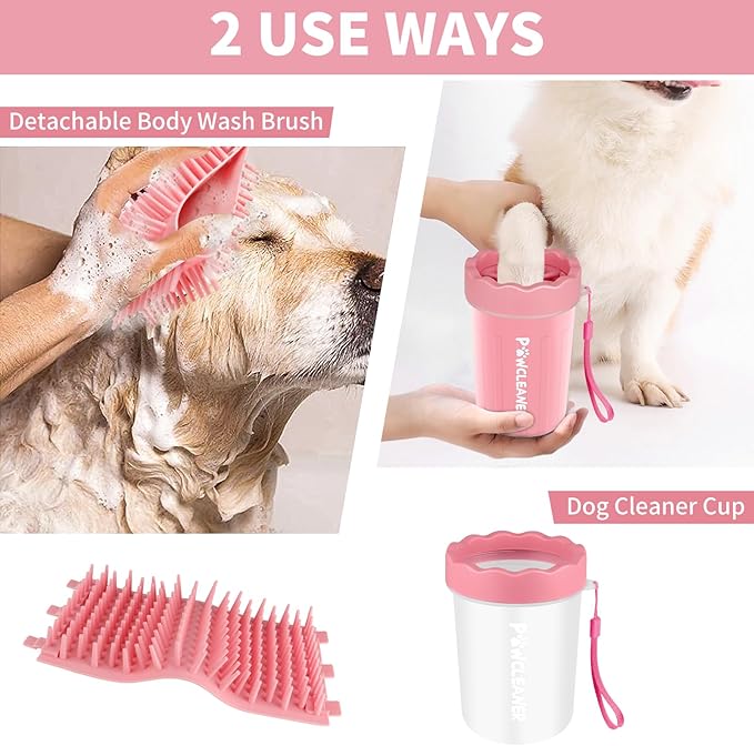 Dog Paw Cleaner, Dog Paw Washer, Paw Muddy Paw Cleaner, Pet Foot Cleaner for Small Medium Large Breed Dogs/Cats (with 3 absorbent towel) (Light Pink, Medium)