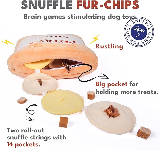 Dog Enrichment Puzzle Toys, Interactive Snuffle Crinkle Treat Toy for Boredom and Mental Stimulating, Nose Work Potato Chips Dog Toy for Small, Medium and Large Dogs