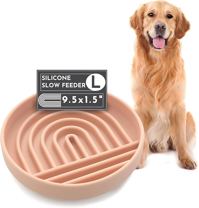 The Slowdown Bowl Silicone Slow Feeder for Dogs & Puppies, Slow Eating, Modern Lick Mat Design, Reduces Gulping, Fits 2.5 Cups 9.5” Across x 1.5” Tall, Mealtime Challenge, Large-Blush