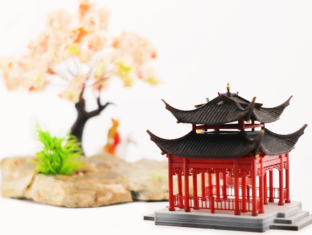 KARESANSUI Traditional Chinese Pavilion - Terrarium Decor, Chinese Aquarium Decoration, Fairy Garden Accessories, Paludarium Decor, Zen Garden Kit, Miniature Pagoda, Dollhouse Accessories (VDS0162-R)