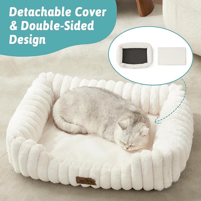 Orthopedic Dog Bed for Small Dogs & Medium Dogs - Washable Rectangle Pet Bed with Anti-Slip Bottom, Soft Calming Cat & Puppy Bed for Indoor Pets (30"x23"x7", Cream)