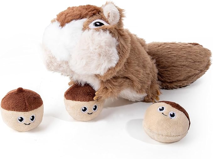 Hollypet Squeaky Dog Toy, Interactive Plush Hide and Seek Dog Toys for Small Medium Sized Dogs and Non-Aggressive Chewers, Puppy Teeth Clean Chew Toys, Pine Cone