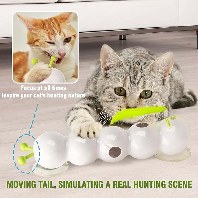 Whirlie Cat Toy, Interactive Rotating Kitten Toy with Suction Cup, Automatic Moving Cat Worm for Indoor Cats to Stimulate Hunting Instincts & Reduce Boredom