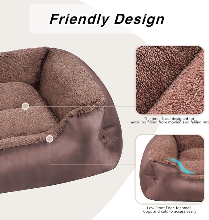 Large Dog Bed, Soft Calming Pet Bed Comfort Large Washable Dog Couch with Nonskid Bottom, Breathable, Brown