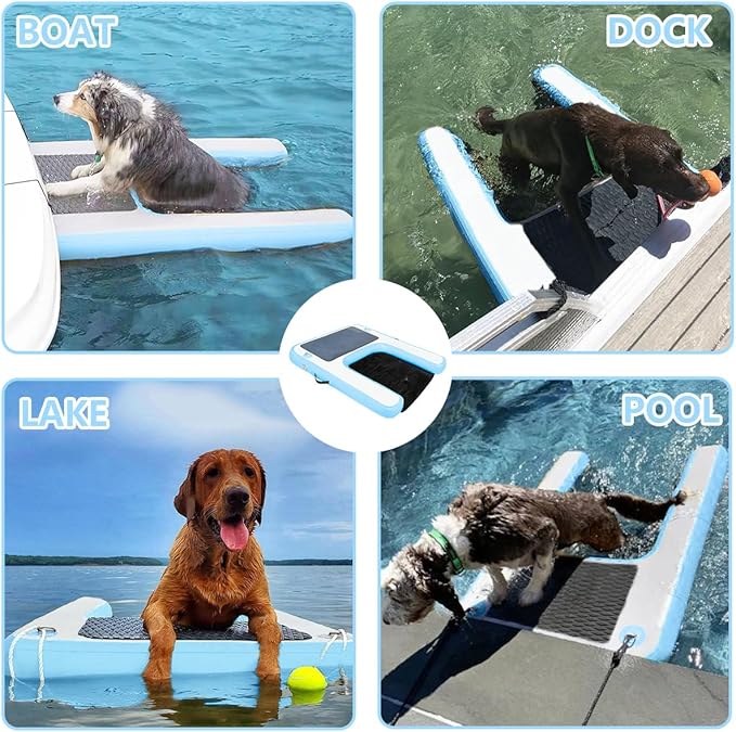 Inflatable Dog Boat Ramp Water Ramp for Pool, Float Floating Dog Ramps with Anti-Slip EVA for Lakes, Boats, Docks