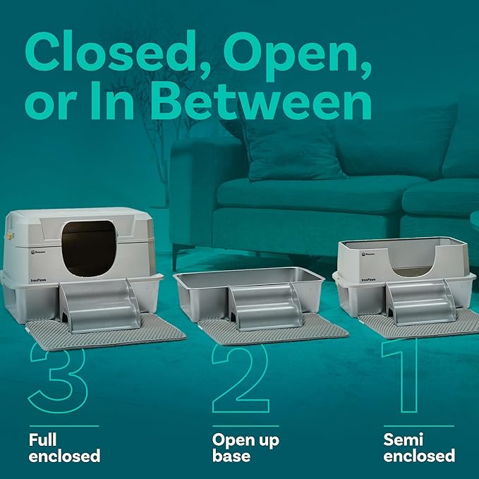 Stainless Steel Cat Litter Box with Lid - XL 3-in-1 Design for Indoor Cats - Stainless Steel Litter Box - Maximum Privacy and Odor Control for Indoor Cats - Black