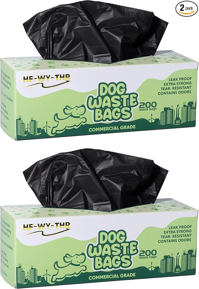 Dog Waste Bags, 400 Count, 15 Pounds, Opaque Black Color, Holds Odors Inside