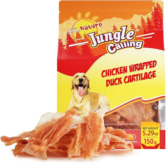 Jungle Calling Dog Treats, Chicken Jerky Dog Treats, Rawhide Free Chicken Wrapped Bones Training Chews, Made with Real Meat and Duck Cartilage Chewy Snacks