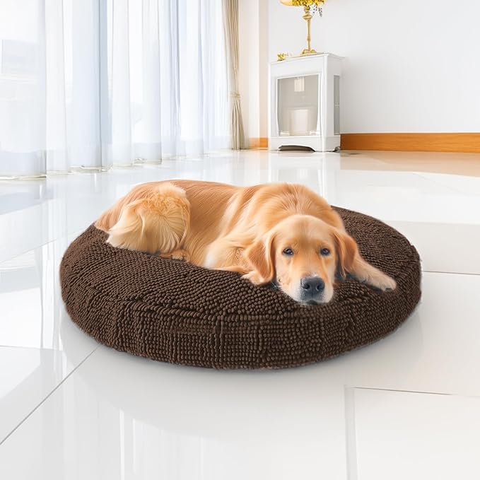 Muddy Mat® Cloud K-9 Bed for Dogs & Cats, Soft & Relaxing Donut Dog Bed, Chenille Material, Removable Cover, Washable & Dryer Safe–Brown Large(40'x40')