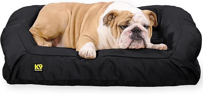 K9 Ballistics Tough Bolster Nesting Pillow Medium Sofa Dog Bed with Removable Washable Cover - Durable, Water Resistant with Nonskid Bottom 33"x27", Obsidian Black