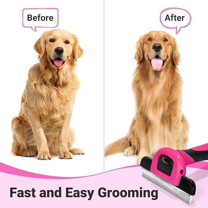 MIU COLOR Pet Grooming Brush, Deshedding Tool for Dogs & Cats, Effectively Reduces Shedding by up to 95% for Short Medium and Long Pet Hair, Hot Pink