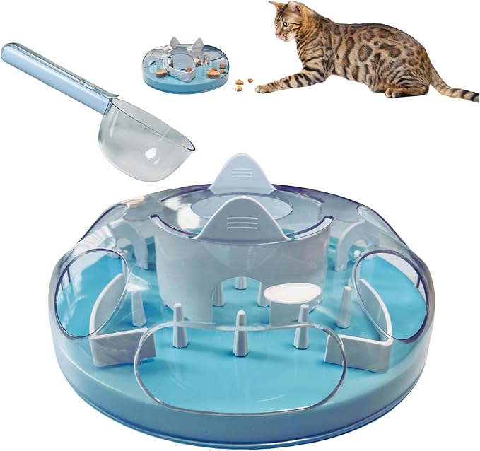 Interactive Cat Treat Puzzle, Food Dispenser, Cat Stimulation Maze, Slow Feeder, Enrichment Toys for Indoor Cats and Kittens (Sky Blue)