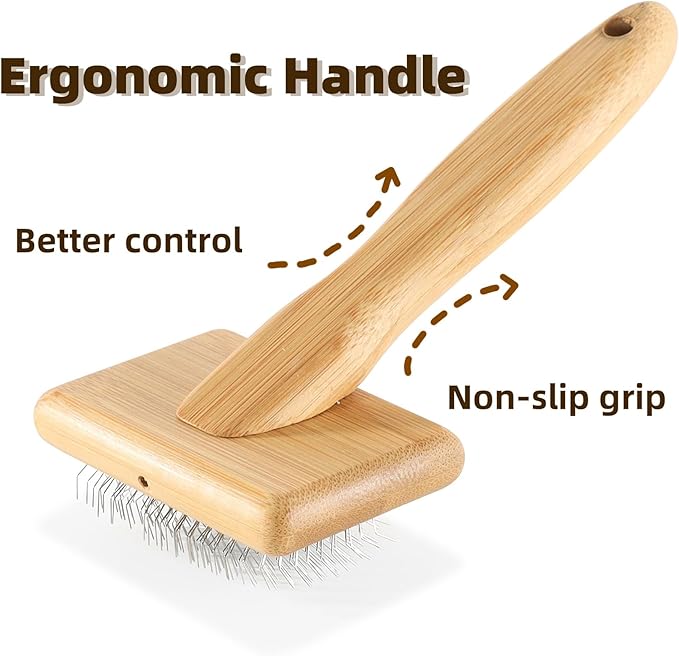 Dog Slicker Brush for Shedding Medium Long Haired Pets Wooden Grooming Brush for Small Dogs to Remove Loose Hair Tangles and Knots S