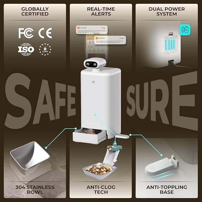 Automatic Cat Feeder with Camera, 2k HD Video Night Vision, 5G Pet Feeder with 2-Way Audio, Cat Food Dispenser with Low Food Alert and Blockage Sensor, Non-Subscription Version