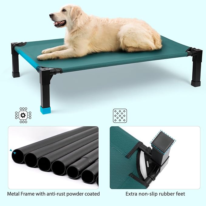 Heeyoo Elevated Dog Bed, Cooling Raised Pet Cot with Chew Proof Washable Breathable Mesh and Metal Frame, Portable Dog Cot Bed with No-Slip Feet for Outdoor or Indoor Use