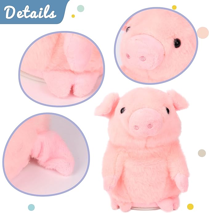 Hopearl Talking Pig Repeats What You Say Piggy Nodding Electric Interactive Animated Toy Speaking Plush Buddy Gift for Toddlers, Pink, 6.5''