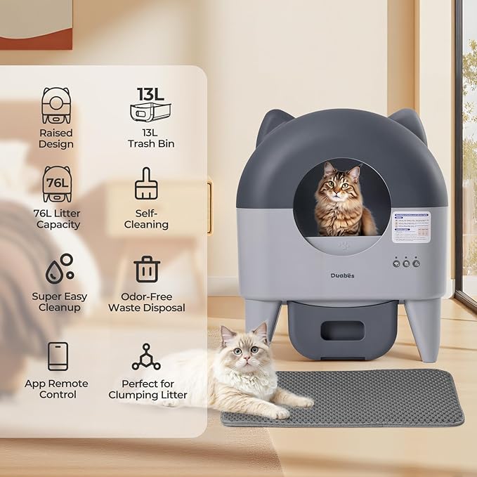 Self Cleaning Litter Box: Extra Large Automatic Cat Litter Box Self Cleaning for Multiple Cats - APP Control with Smart Sensors - Safety Protection - Low Noise Design