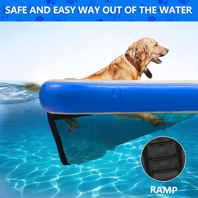 Inflatable Dog Boat Ramp, Non-Slip EVA Dog Float Floating Ramp Ladder for Pools Boats Docks, Safe & Easy Water Access for Large Dogs, Blue