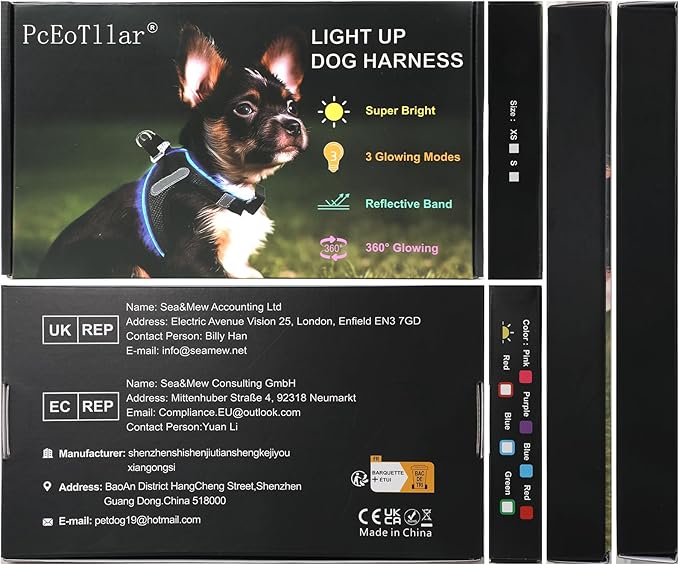 PceoTllar Light Up Dog Harness, LED No Pull Reflective Dog Harness, Flashing Lighted for Night Walking - Small/Medium, (Puplr,S)
