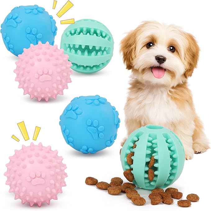 6 Pack Puppy Toys Interactive Dog Toys Squeaky Dog Balls and Treat Chew Toys for Small Dogs Teething and Intellect Training