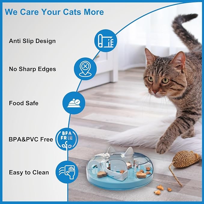Interactive Cat Treat Puzzle, Food Dispenser, Cat Stimulation Maze, Slow Feeder, Enrichment Toys for Indoor Cats and Kittens (Sky Blue)