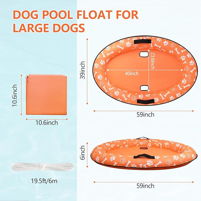 Large Dog Pool Float - 59"X39" Dog Pool Float for Large Dogs, Puncture Proof pet Floats Holds Up to 110 Lbs