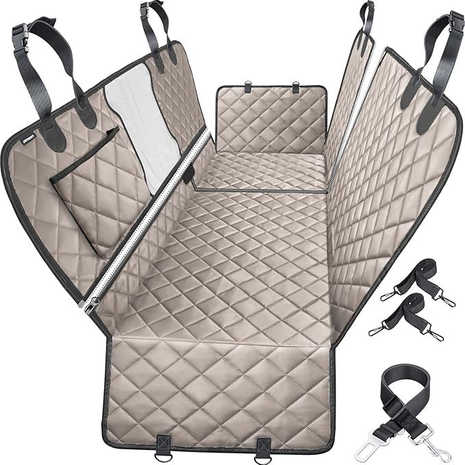 URPOWER 6-in-1 Dog Car Seat Cover for Back Seat, Waterproof Dog Car Hammock with Mesh Window, Non-Slip Pet Backseat Protector for Cars, Trucks and SUVs