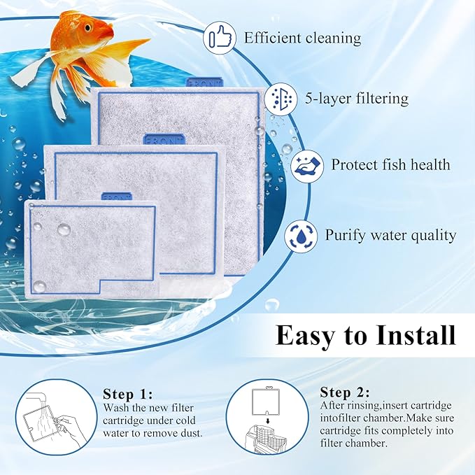 Large Filter Cartridges Replacement Compatible with Aqueon QuietFlow Filter LED PRO Size 20,30,50,75/Power Filter Size 20,30,50,55/75, E Internal Size 40 and Canister Filter (8+6 Pack Filter Pads)