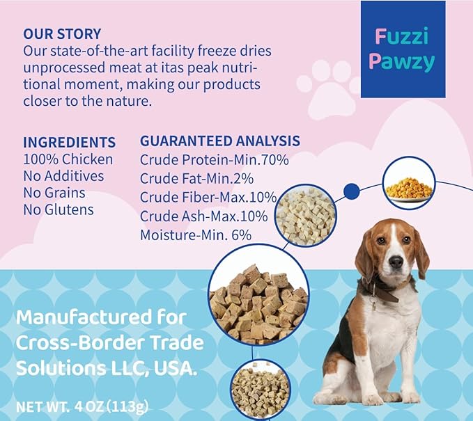 Freeze Dried Chicken Healthy Training Treats Toppers for Pets, Single Fresh Raw Ingredient, Organic, Pure Balance, Natural, Grain Gluten Filler Free, Snacks, Dogs Cats (4oz)