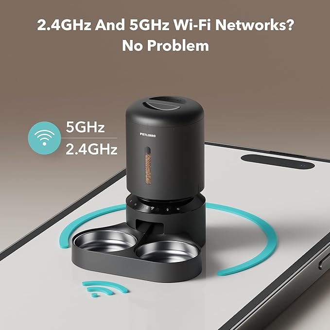 PETLIBRO Automatic Cat Feeder for 2 Cats, 5G&2.4G WiFi Pet Feeders, 5L Programmable Cat Food Dispenser with Airtight Lock-Fresh Technology, Dual Stainless Steel Bowls, Low Food Sensor