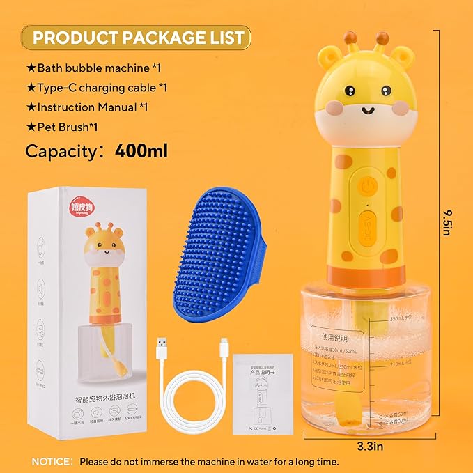 Electric Dog Cleaning Foam Machine with Bath Glove,Automatic Dog Soap Dispenser for Bath, Dog Bath Supplies - Outdoor Dog Shower Attachment for Bathtub for After Walk Pet Wash