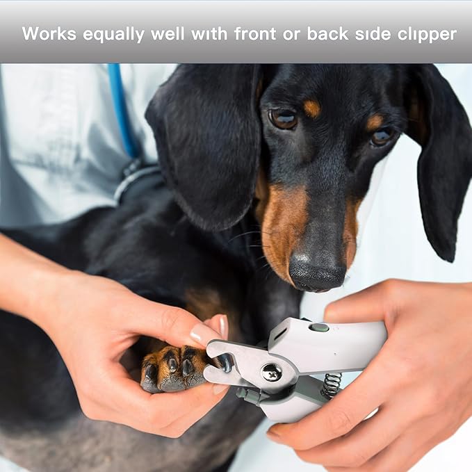 Type-C Rechargeable Dog & Cat Nail Clippers - LED Pet Nail Trimmer with Built-in Nail File, Extra Sharp Blades for Small & Medium Dogs, Indoor Cats (White-Gray)