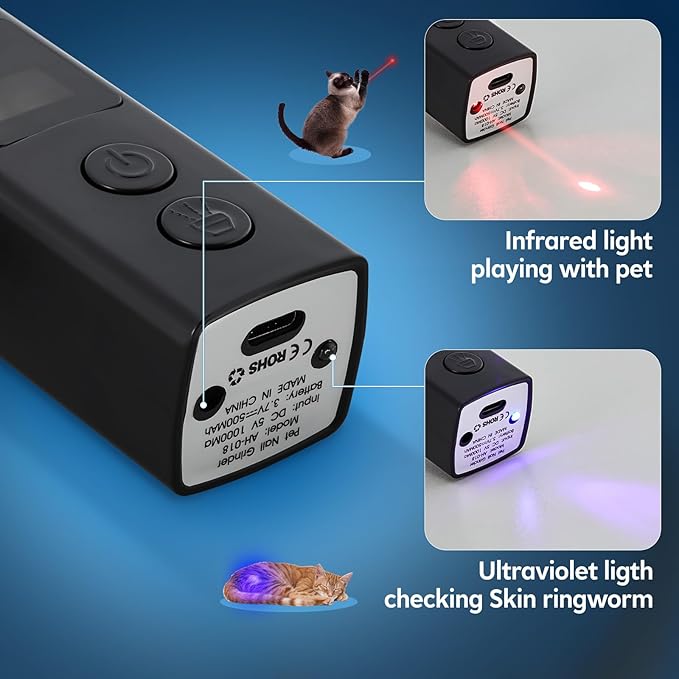 Rechargeable Dog Nail Grinder with 4-Speeds,Pet Claw Trimmers with 2 Modes Lighting UV, Nail Clippers for Small Medium and Large Dogs and Cats, Animal Nail Care,Grooming (Black)