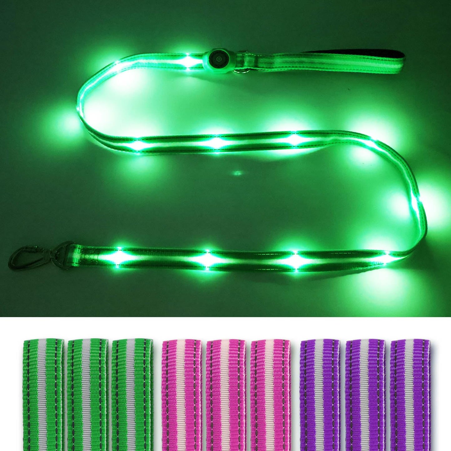 TuuToo LED Light Up Dog Leash, 5 Ft Rechargeable Lighted Glowing Dog Leash with 3 Flash Modes Night Walking Safety, Nylon Waterproof Reflective Leashes with Padded Handle for Small Medium Large Pet