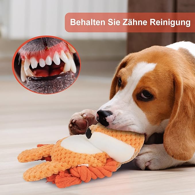 Dog Toys, Dog Squeaker Toys with Crinkle Paper, Stuffed Animal Dog Plush Chewing Toy, Cotton Rope Interactive Toys for Puppy, Small, Middle Dogs (Orange Fox)