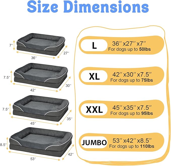 Large Orthopedic Dog Bed Washable - XL Dog Couch Sofa - Four Sides Dogs Beds Waterproof Non-Slip for Large Sized Dogs