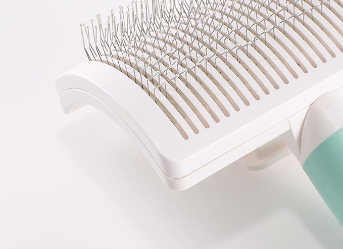 Dog Self-Cleaning Slicker Brush with One Button Fur Removal and Coated Tips Deshedding Brush for Long Hair Dogs and Cats for Shedding Massaging Grooming Green