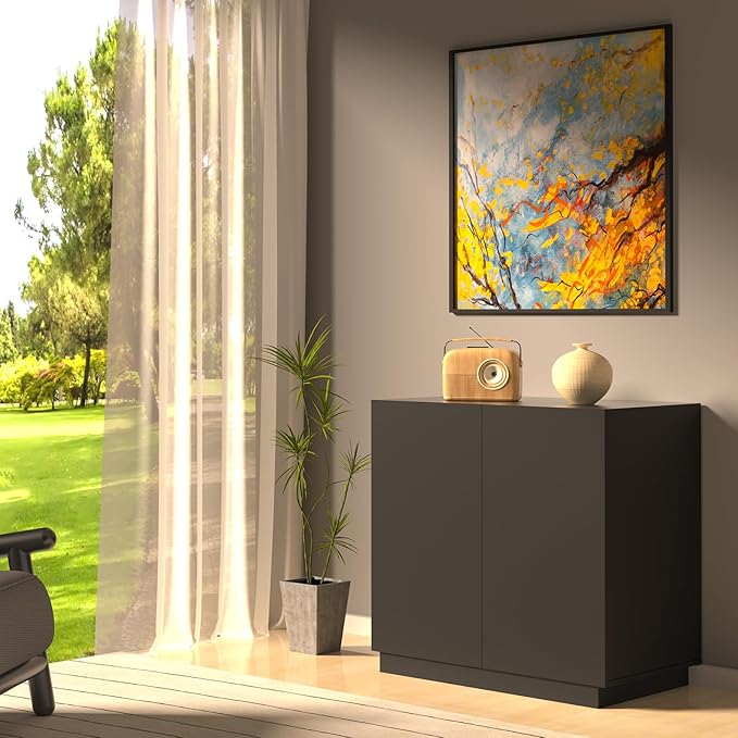 Large/Tall Litter Box Enclosure, Modern Wooden Litter Box Furniture for XL Litterbox with Hidden Storage as Sideboard Cabinet (Black)