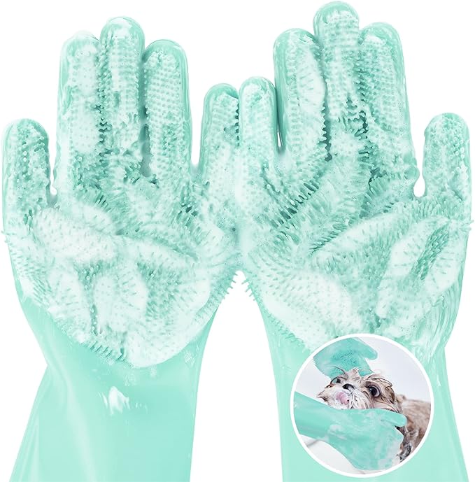 Pecute Large Pet Grooming Gloves with Heat-Resistant, High-Density Silicone Teeth for Washing, Massaging, and Enhanced Five Finger Design