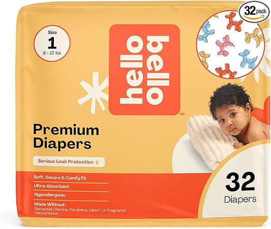 Hello Bello Premium Diapers Size 1 (8-12 lbs), Balloon Buddies Designs, 32ct Jumbo Pack