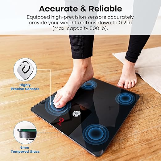 GE Bathroom Scale Body Weight: Digital BMI Weight Balance Scales Heavy Duty Measuring Device for People Accurate Bluetooth Weighing Electronic Weigh Machine, Black