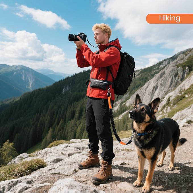 Hands Free Dog Leash with Lightweight Running Belt, Bungee Leash for Running Walking Hiking, Adjustable,Reflective,Durable Heavy Duty for Small Medium Large Dogs (8–120 lbs) (Military Green)