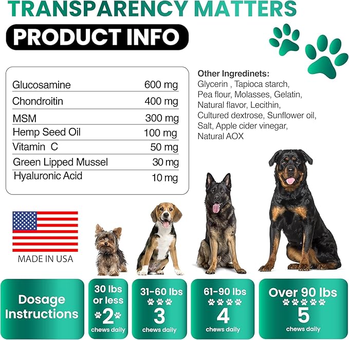 (2 Pack) Hemp Hip and Joint Supplement for Dogs - Glucosamine for Dogs - 340 Joint Pain Relief Treats - Chondroitin, MSM, Hemp Oil - Advanced Health Supplement - Mobility Support Chews - Made in USA